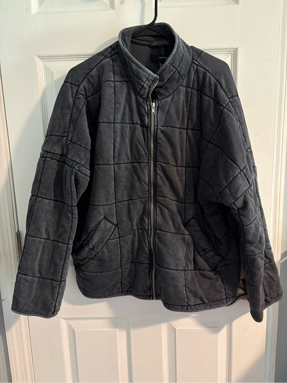Forever 21 Women's Quilted Puffer Jacket - Charcoal